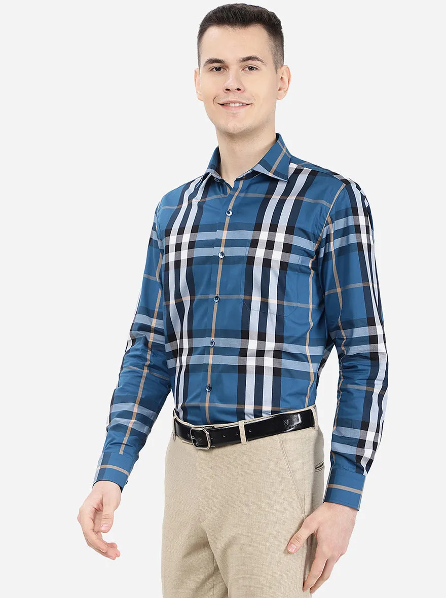 Blue Checked Slim Fit Formal Shirt | Metal