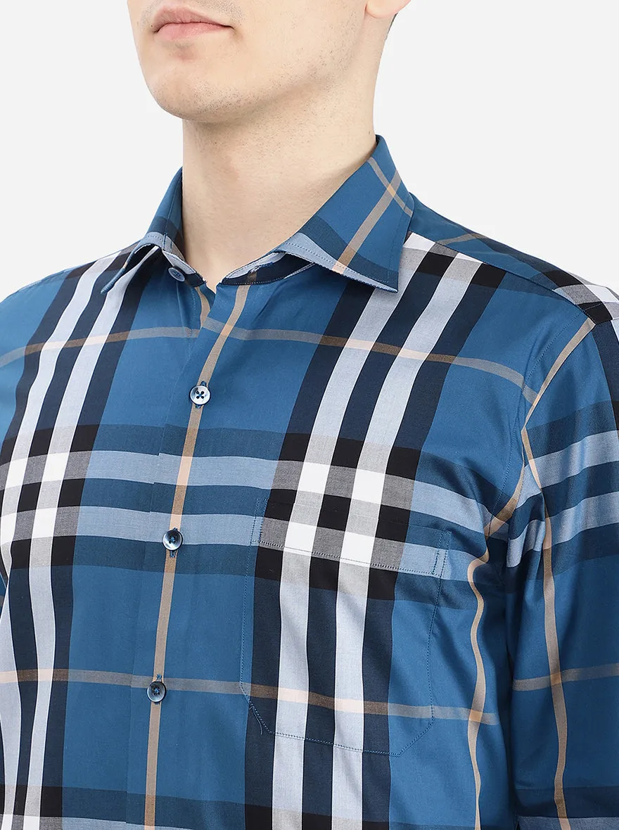 Blue Checked Slim Fit Formal Shirt | Metal