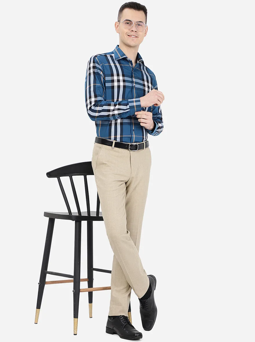 Blue Checked Slim Fit Formal Shirt | Metal