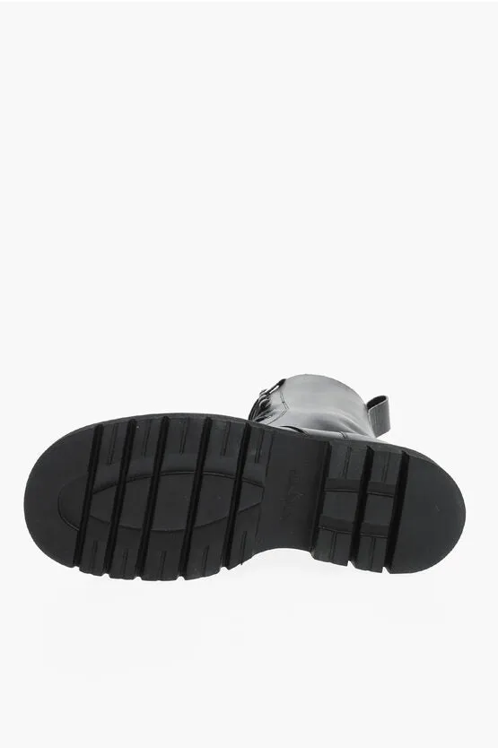 Bottega Veneta Lace-up LUG Leather Combat Booties with Rubber Sole