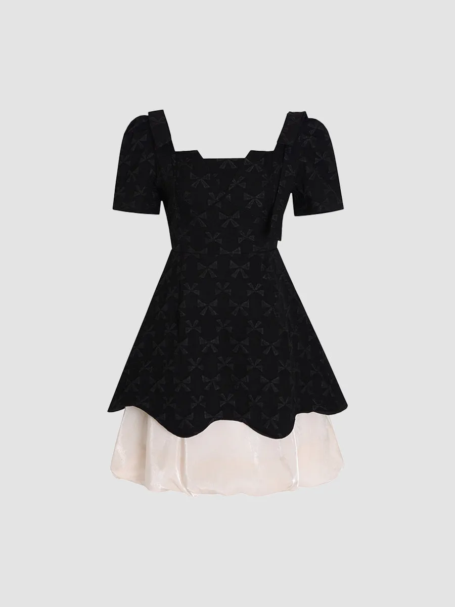 Bow Jacquard Short Sleeve Dress