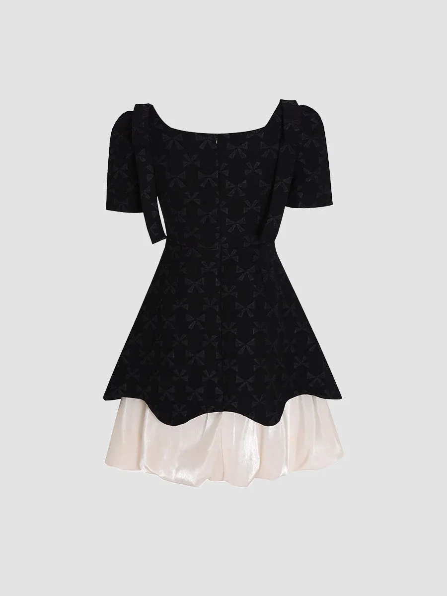 Bow Jacquard Short Sleeve Dress