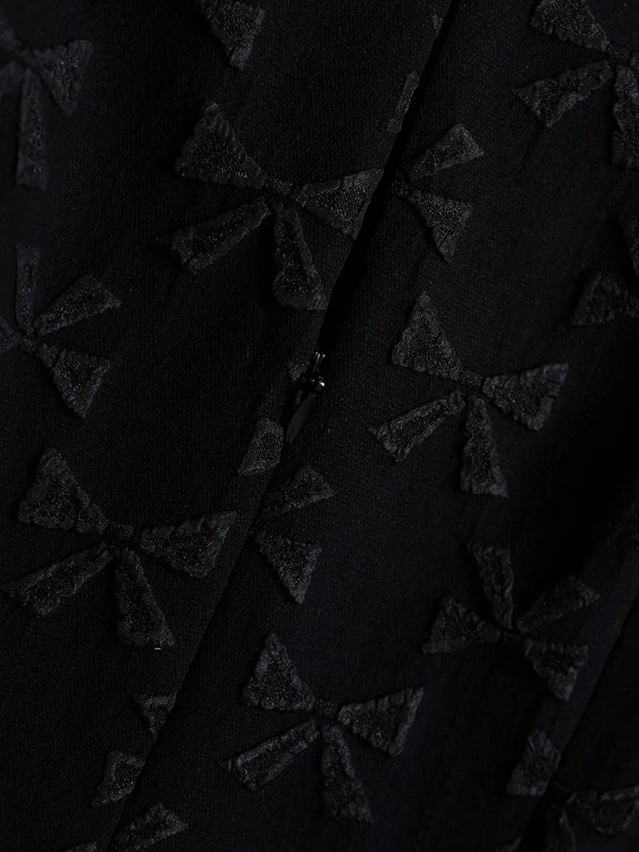 Bow Jacquard Short Sleeve Dress