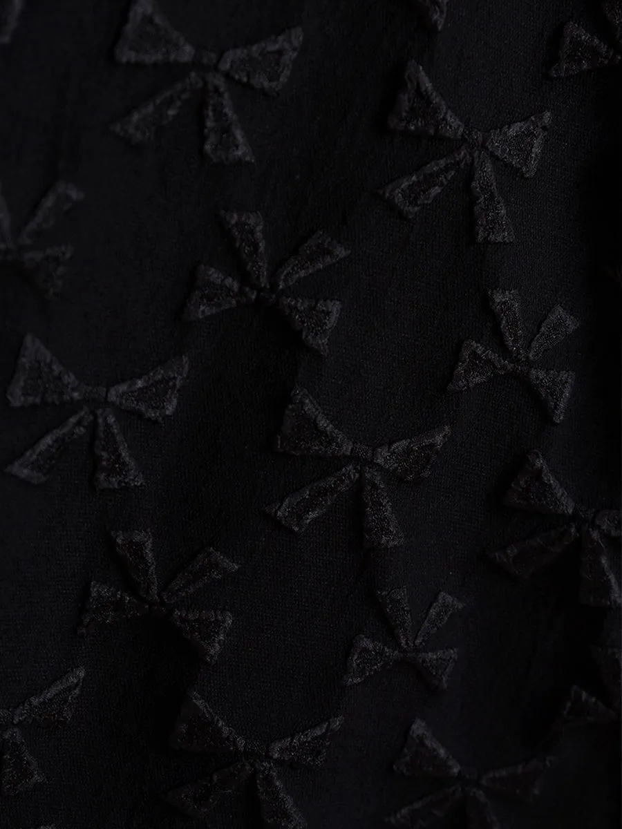 Bow Jacquard Short Sleeve Dress