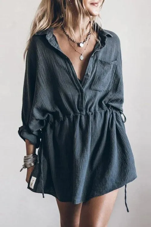 Casual Loose Cotton Linen V-neck Dress