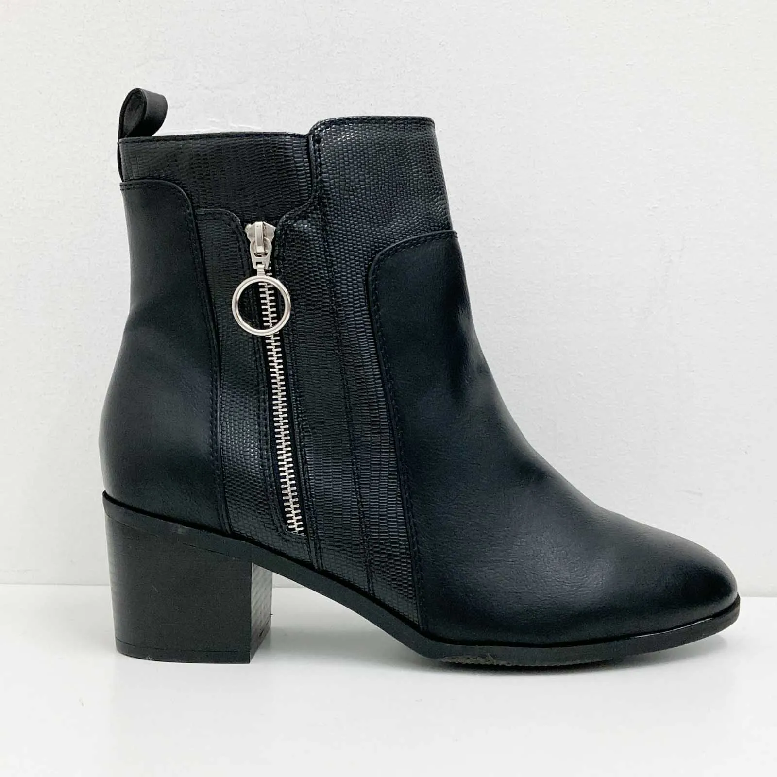 Cloudwalkers Black Faux Leather Heeled Ankle Boots UK 9