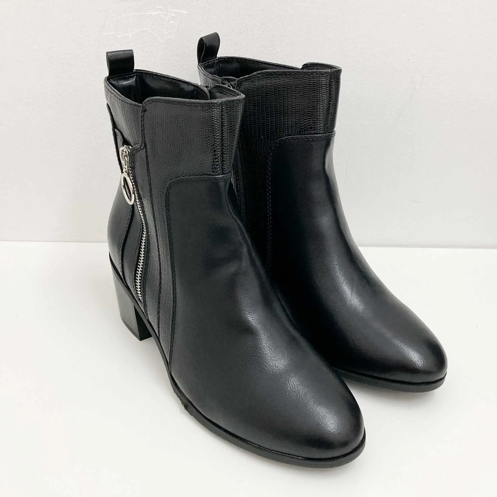Cloudwalkers Black Faux Leather Heeled Ankle Boots UK 9