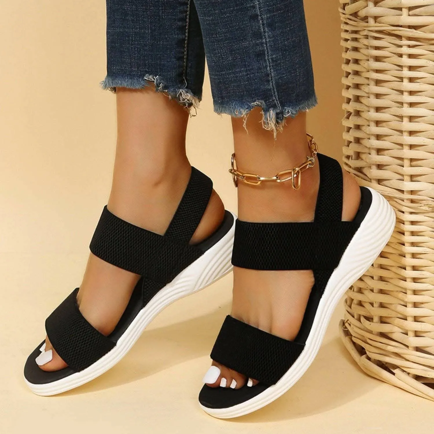Comfortable low heel rubber sandals