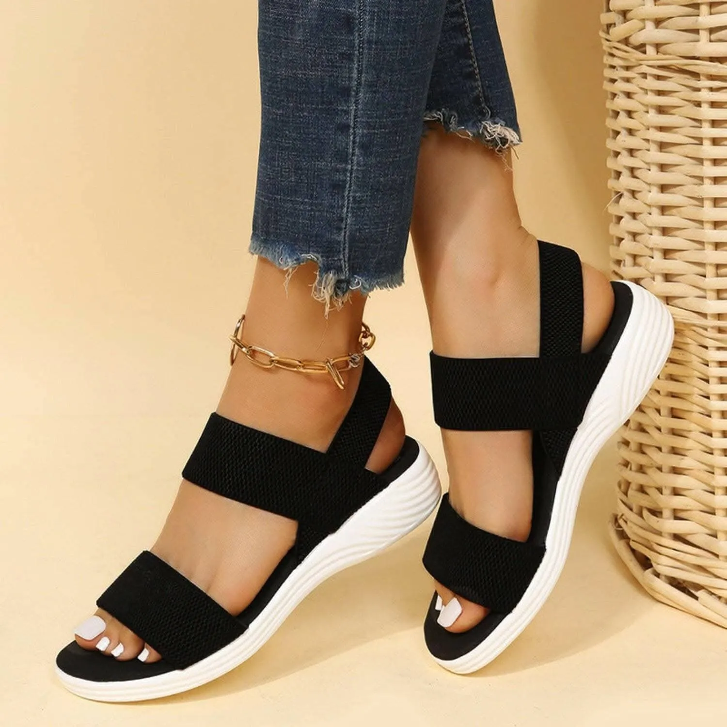 Comfortable low heel rubber sandals