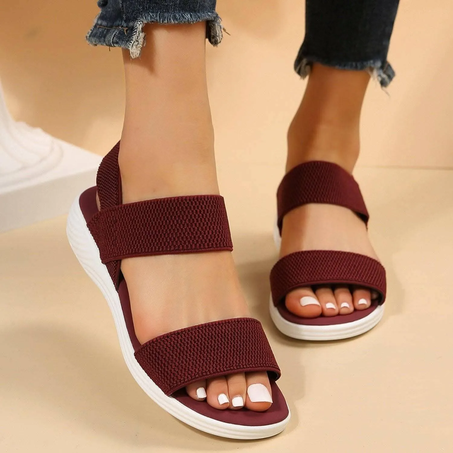 Comfortable low heel rubber sandals