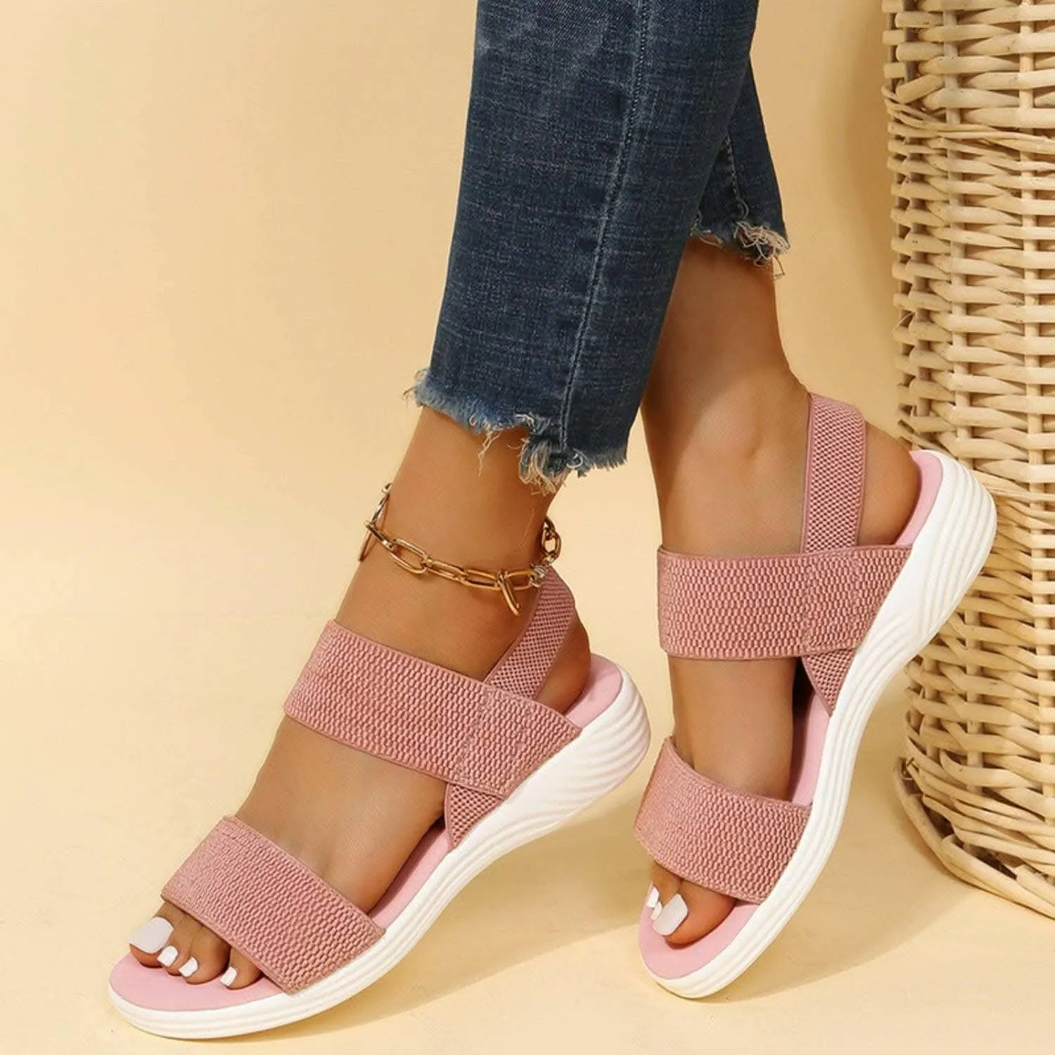 Comfortable low heel rubber sandals