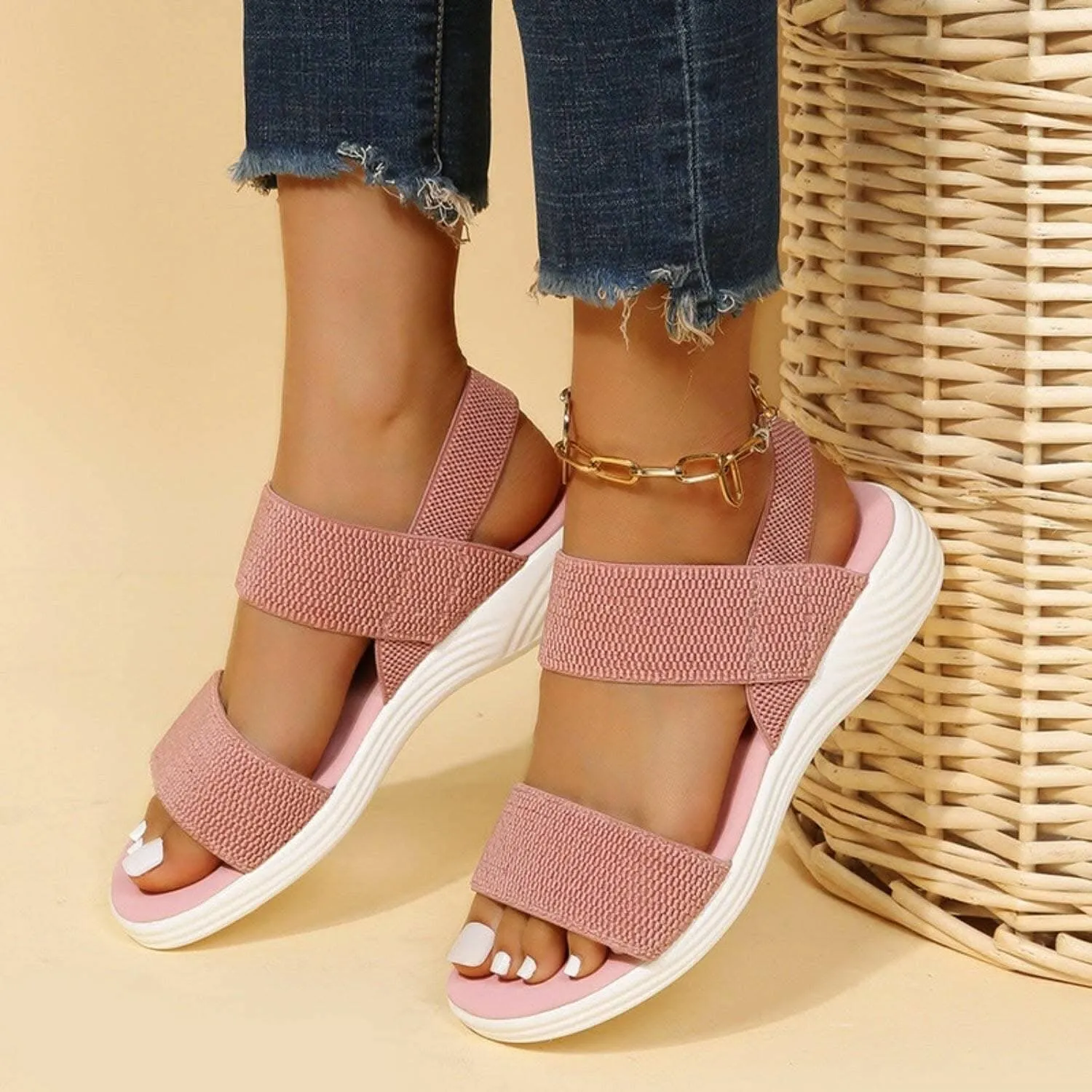Comfortable low heel rubber sandals