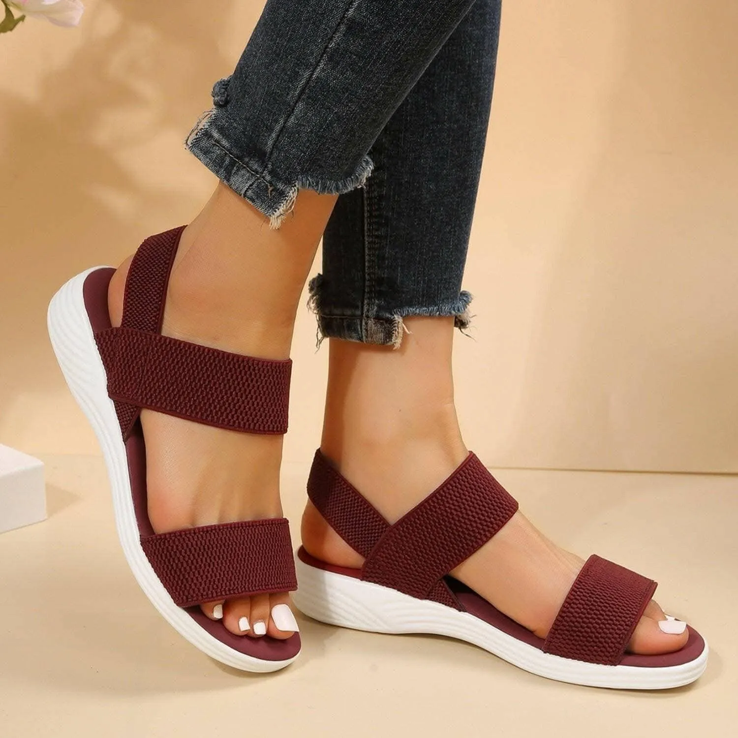 Comfortable low heel rubber sandals