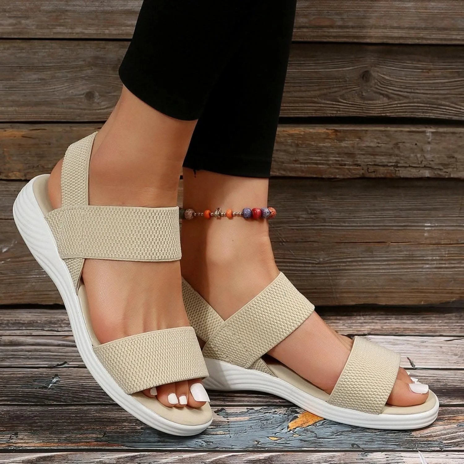 Comfortable low heel rubber sandals