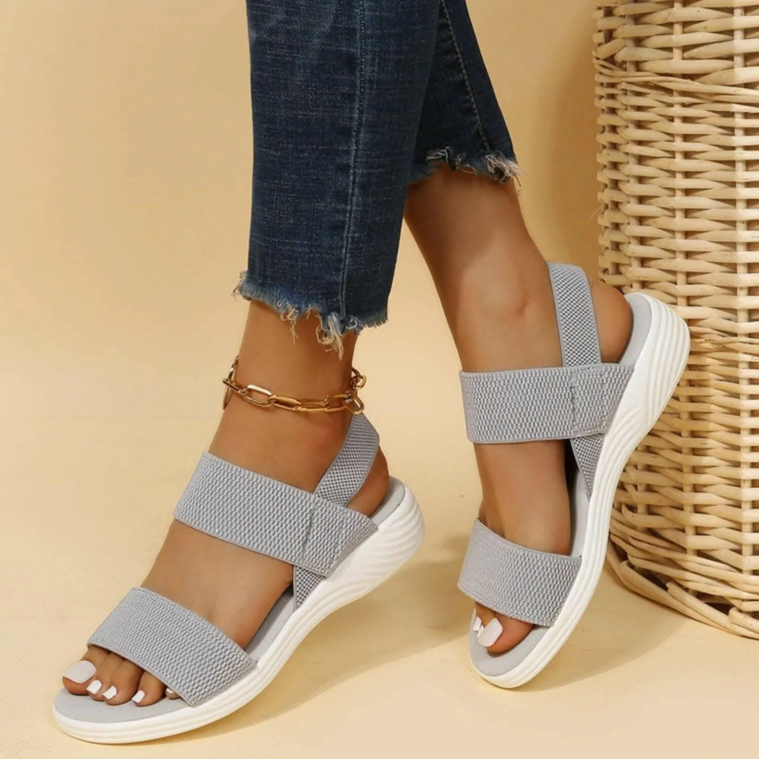 Comfortable low heel rubber sandals