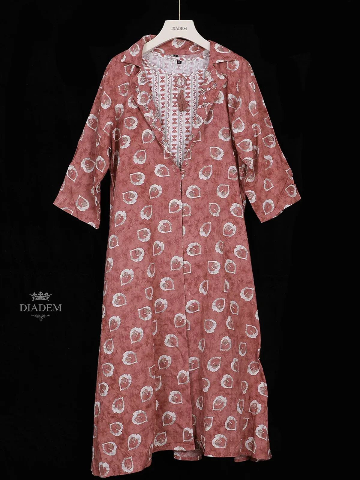 Dark Peach Crepe Straight Cut Suit Adorned with Floral Prints