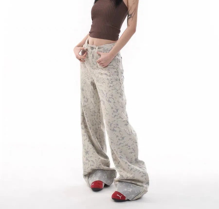 Digital Camo Wide-Leg Jeans  Sand Pixel