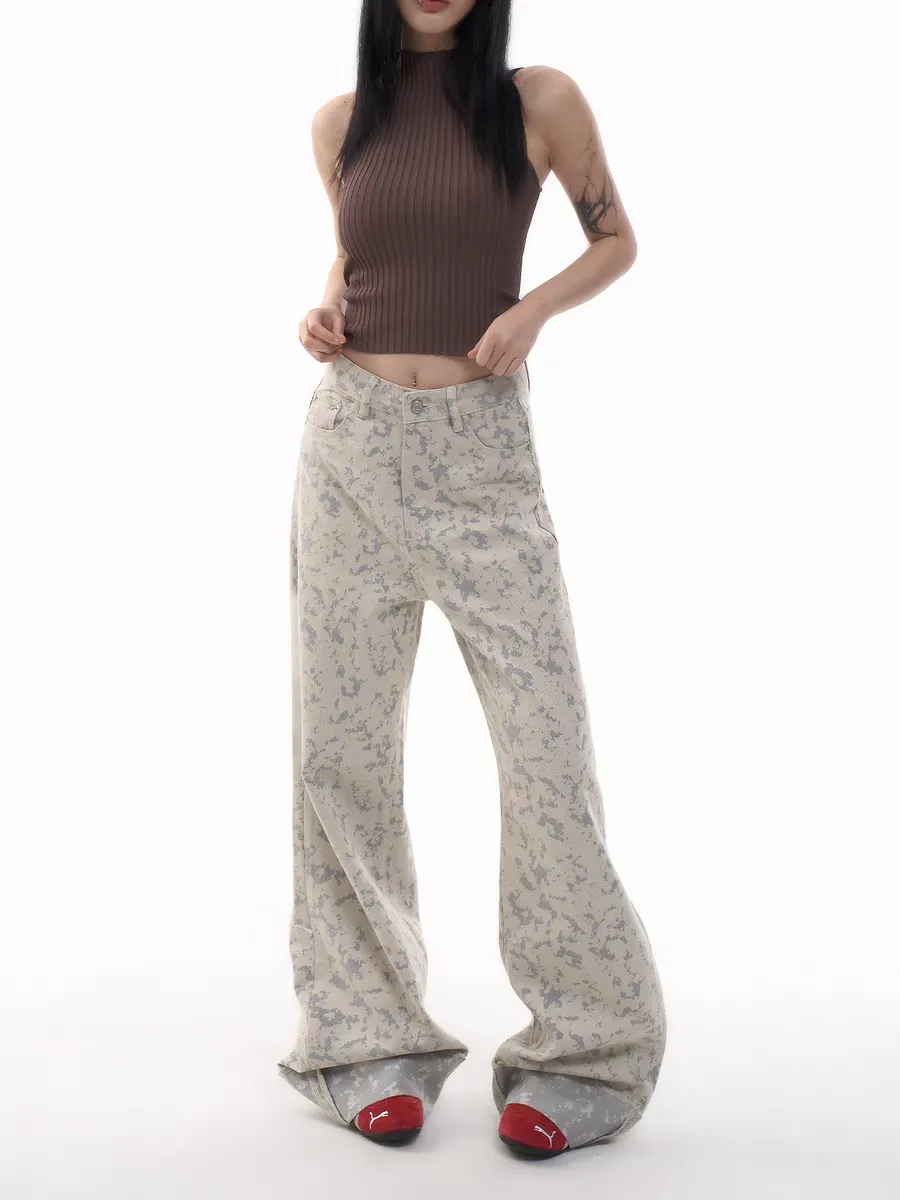 Digital Camo Wide-Leg Jeans  Sand Pixel