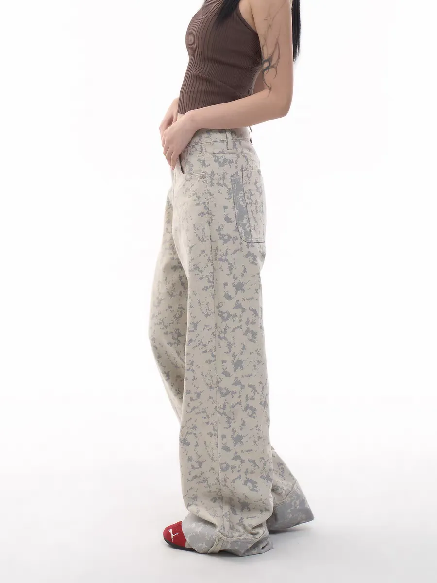 Digital Camo Wide-Leg Jeans  Sand Pixel