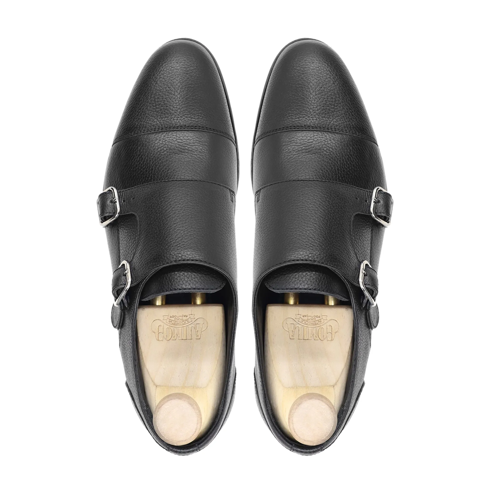 Glacier - Men's Black Pebble Grain Leather Double Monkstrap