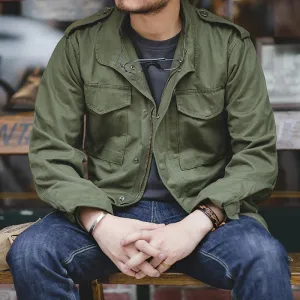 Mens Military-Style Utility Jacket  Khaki Cargo Field Jacket