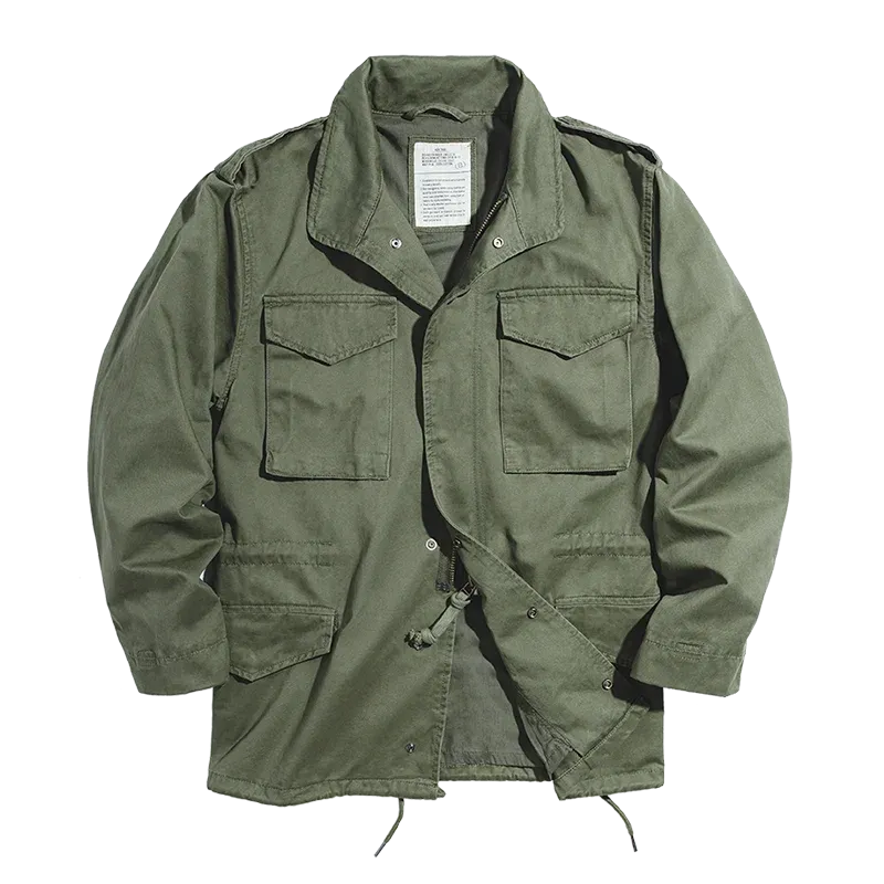 Mens Military-Style Utility Jacket  Khaki Cargo Field Jacket