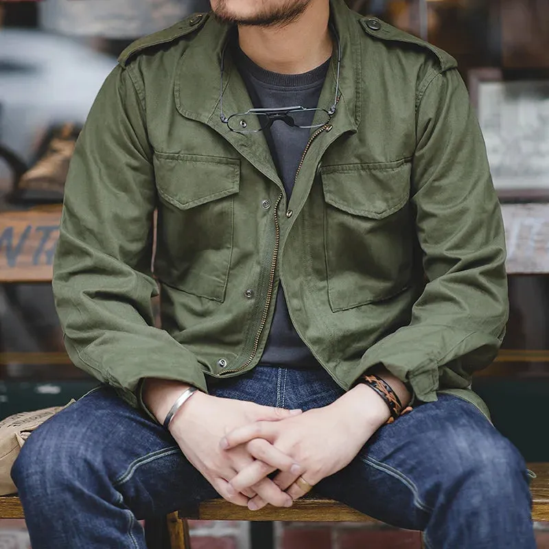 Mens Military-Style Utility Jacket  Khaki Cargo Field Jacket
