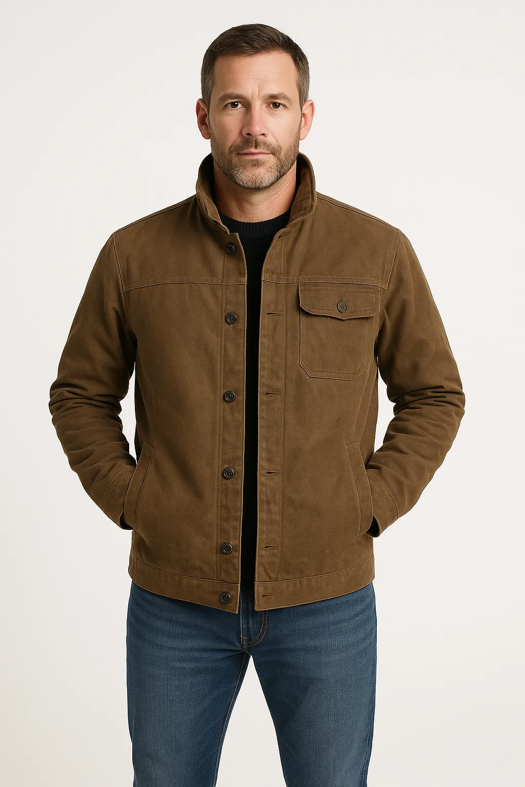 Mens Utility Jacket  100% Cotton  Relaxed Fit  Button Front Casual Outerwear