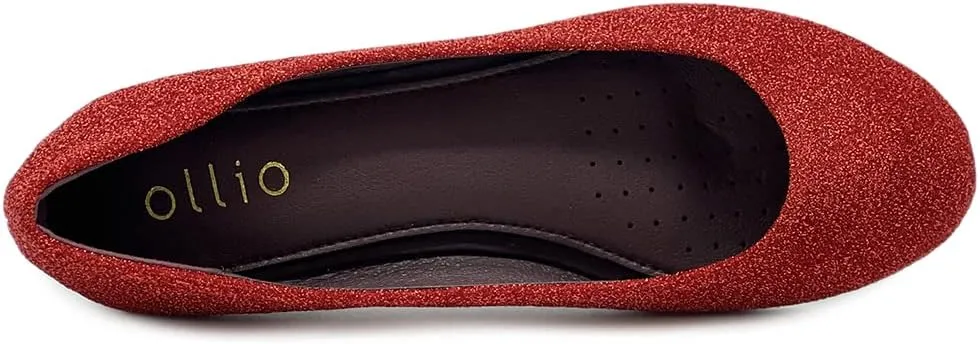 Ollio Women's Shoes Ballet Glitter Low Heel Round Toe Flat ZOF170