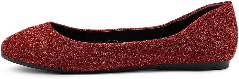 Ollio Women's Shoes Ballet Glitter Low Heel Round Toe Flat ZOF170