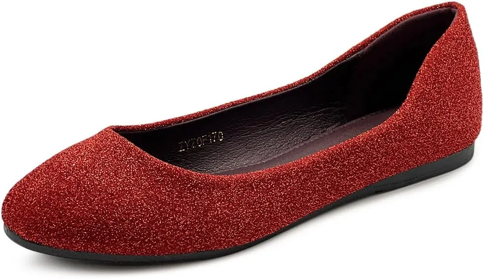 Ollio Women's Shoes Ballet Glitter Low Heel Round Toe Flat ZOF170