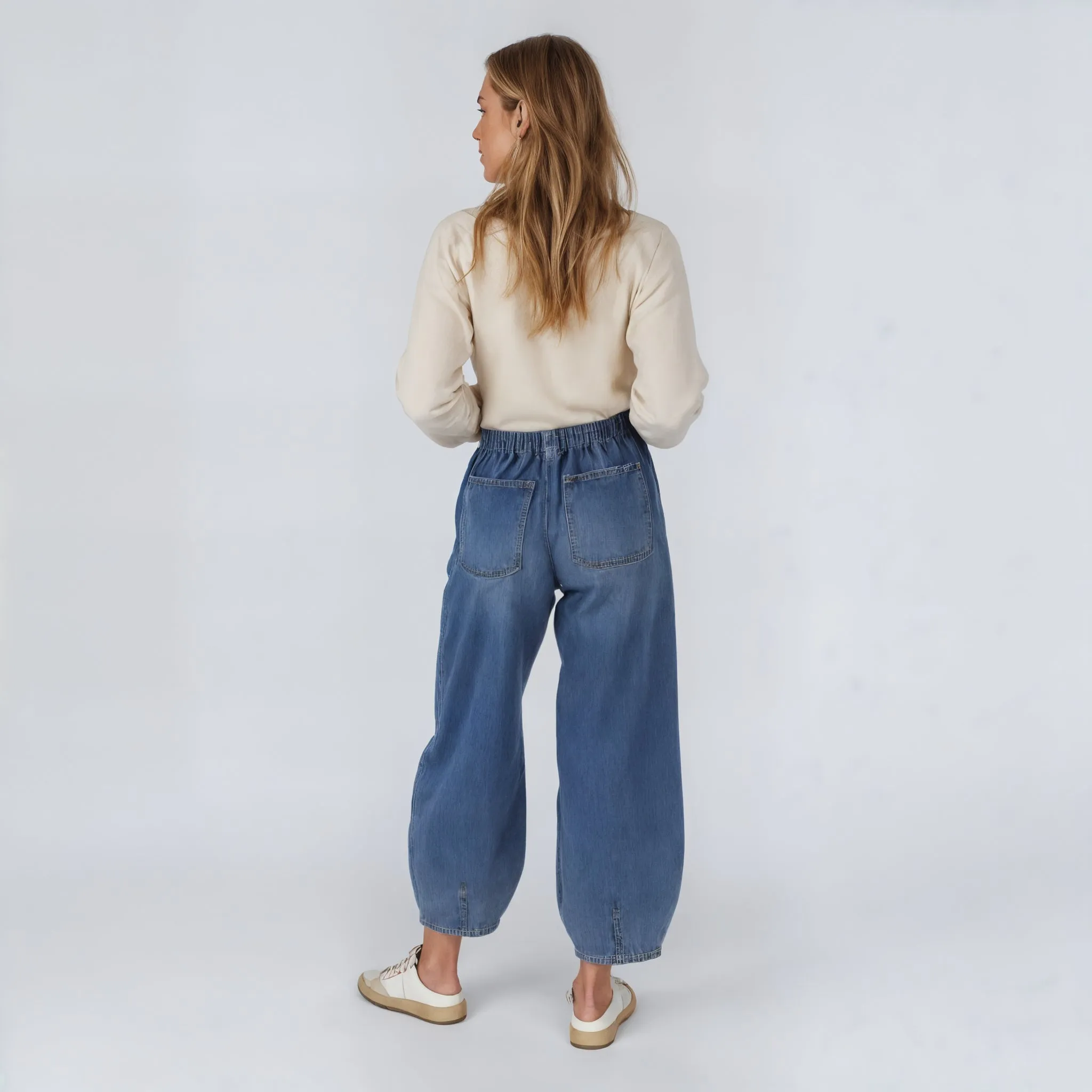 Relaxed Fit Denim Jogger Pants with Elastic Waistband Drawstring