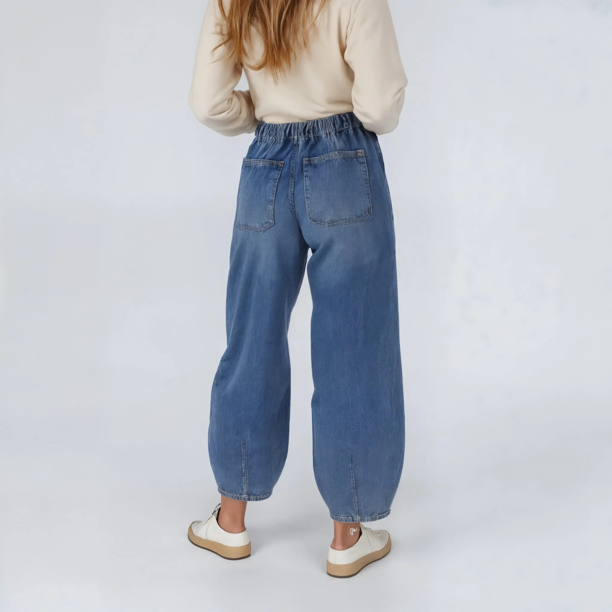 Relaxed Fit Denim Jogger Pants with Elastic Waistband Drawstring