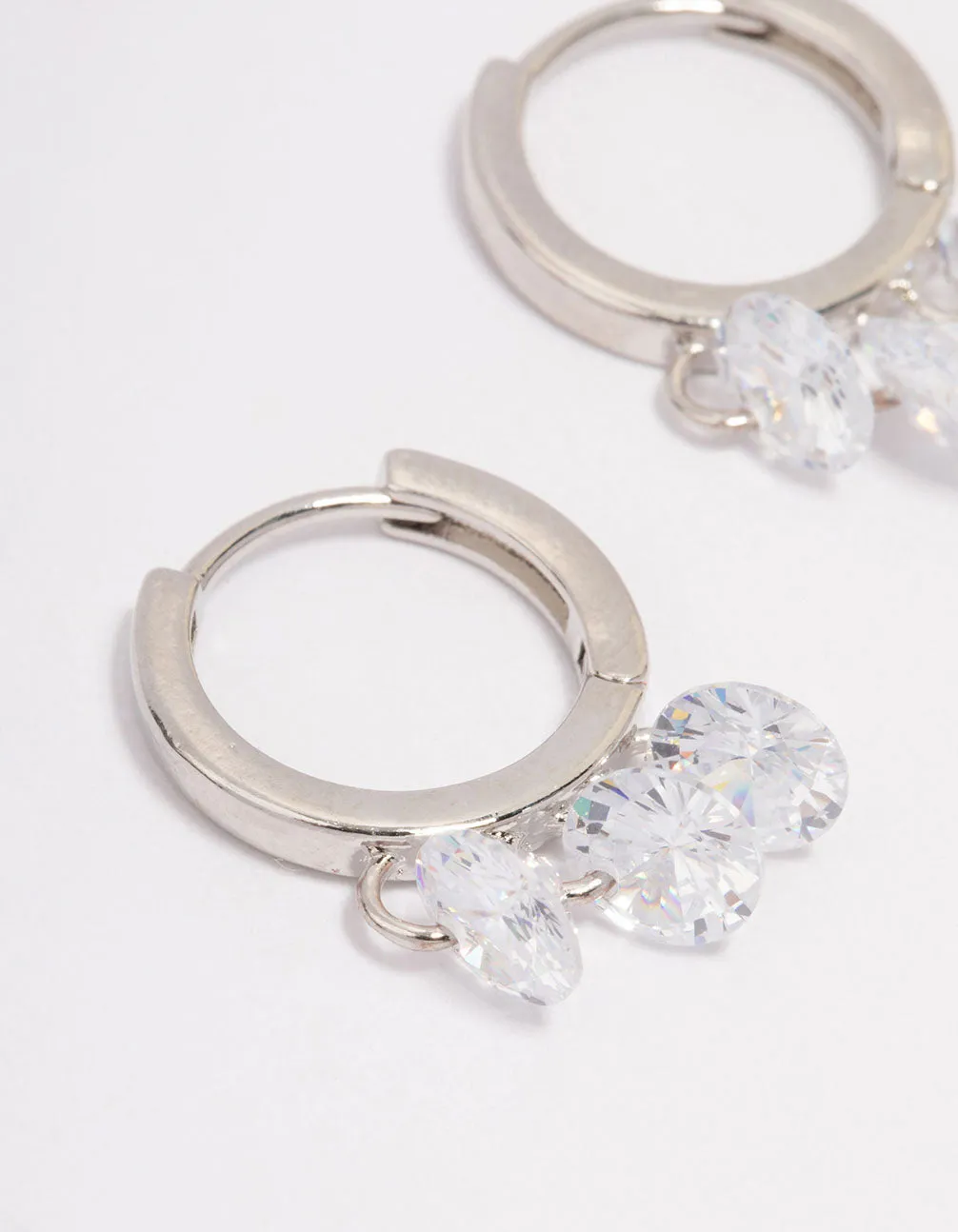Rhodium Cubic Zirconia Triple Round Huggie Hoop Earrings