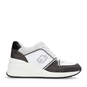Scarpe Donna LIU JO Sneakers Alyssa 10 in Pelle Bianca Suede Glitterato e Inserti Monogram