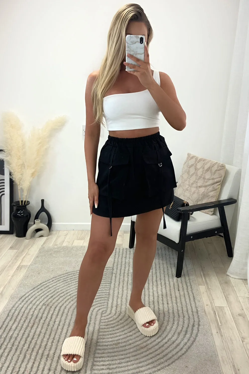 Sharna Black Cargo Pocket Detail Mini Skirt