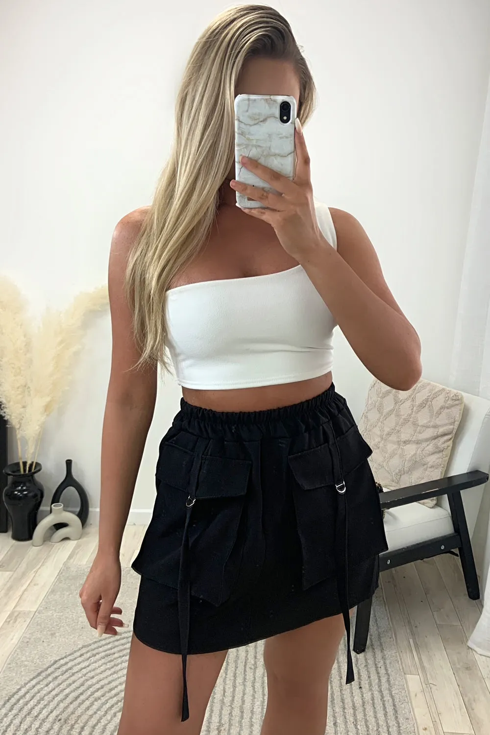 Sharna Black Cargo Pocket Detail Mini Skirt