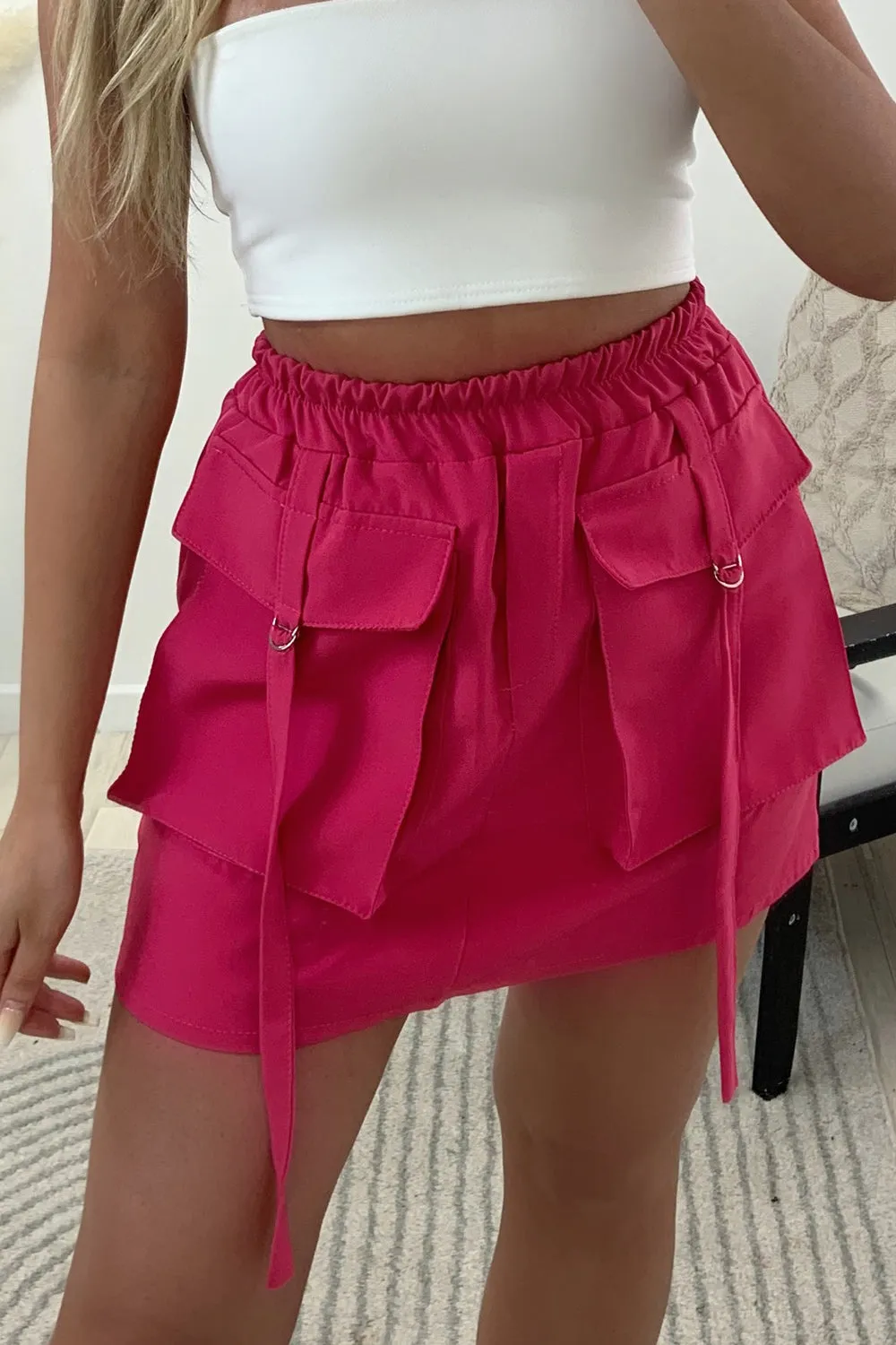 Sharna Pink Cargo Pocket Detail Mini Skirt