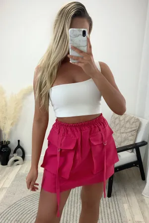 Sharna Pink Cargo Pocket Detail Mini Skirt