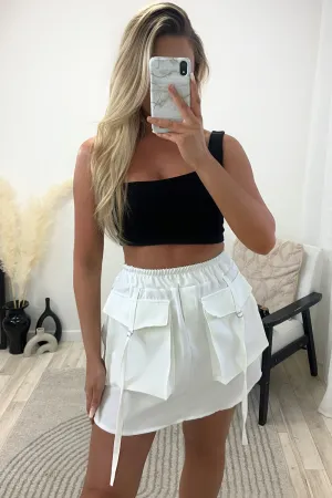 Sharna White Cargo Pocket Detail Mini Skirt
