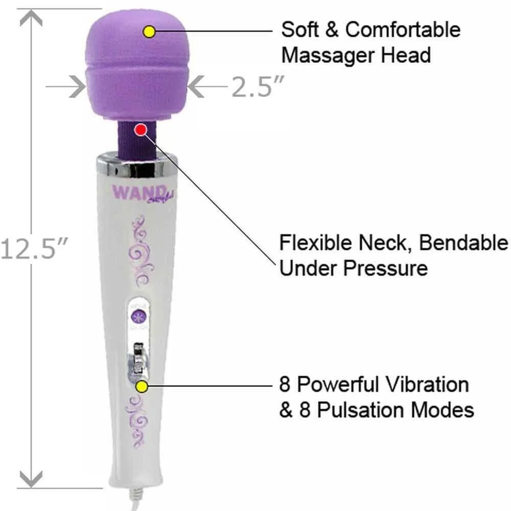 Wand Essentials 8 Speed 8 Function Wand Body Vibrating Massager with Flexible Head