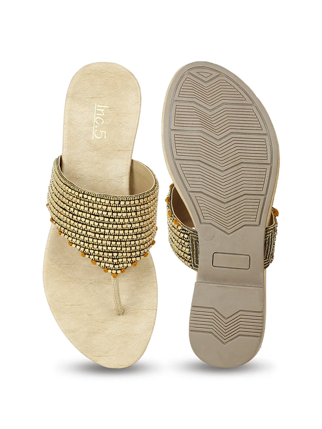 Women Antique Embellished Ethnic Open Toe Flats