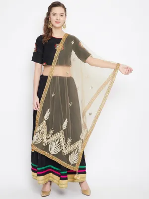 Women Golden Leaf Embellished Net Dupatta