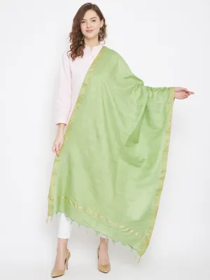 Women Pista Green Solid Cotton Tussar Dupatta